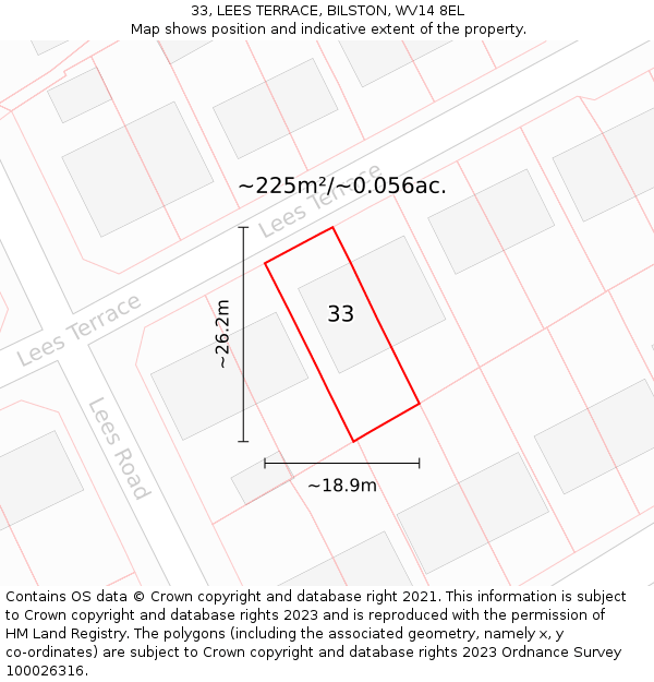 33, LEES TERRACE, BILSTON, WV14 8EL: Plot and title map