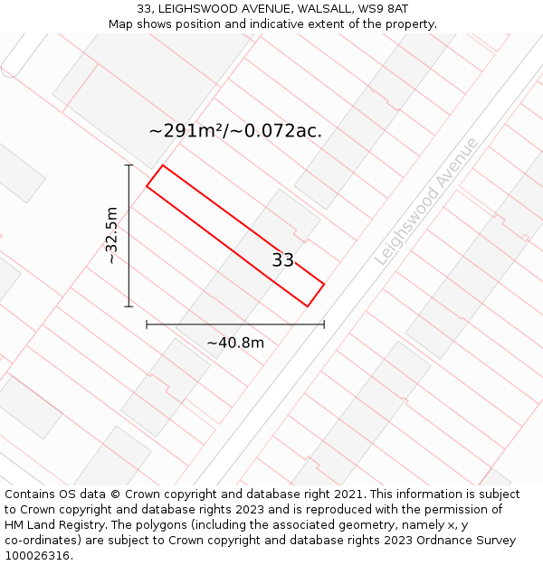 33, LEIGHSWOOD AVENUE, WALSALL, WS9 8AT: Plot and title map