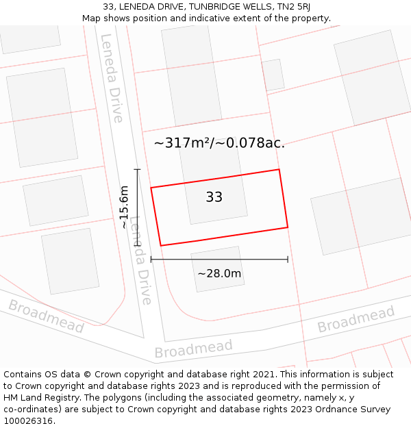 33, LENEDA DRIVE, TUNBRIDGE WELLS, TN2 5RJ: Plot and title map