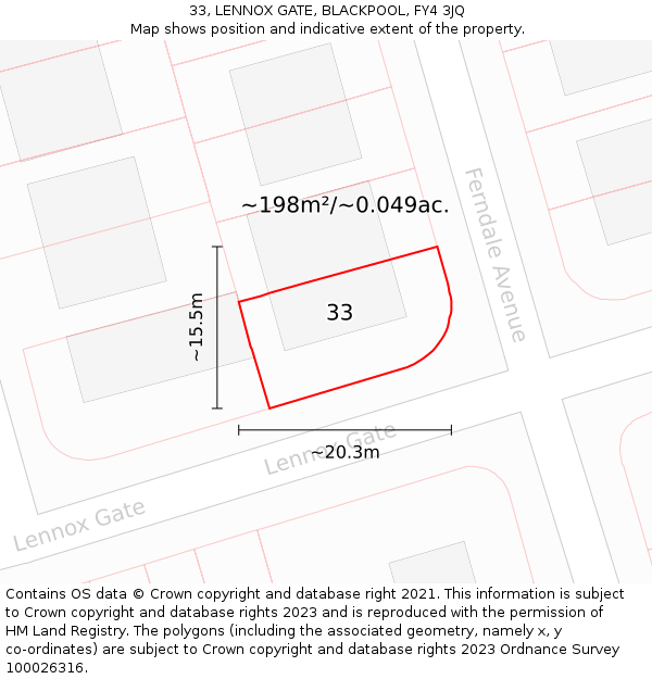 33, LENNOX GATE, BLACKPOOL, FY4 3JQ: Plot and title map