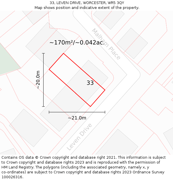 33, LEVEN DRIVE, WORCESTER, WR5 3QY: Plot and title map