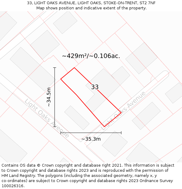 33, LIGHT OAKS AVENUE, LIGHT OAKS, STOKE-ON-TRENT, ST2 7NF: Plot and title map