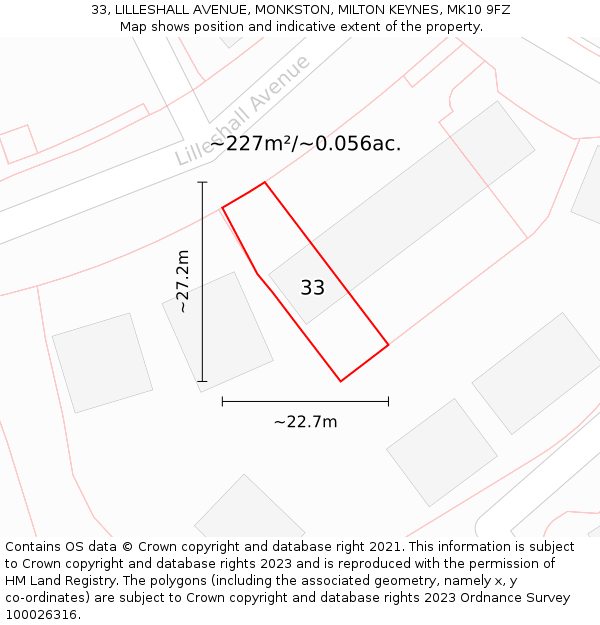 33, LILLESHALL AVENUE, MONKSTON, MILTON KEYNES, MK10 9FZ: Plot and title map