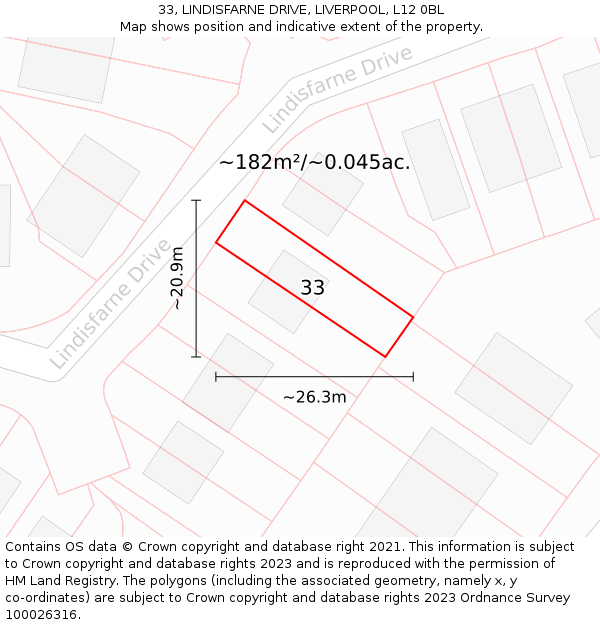 33, LINDISFARNE DRIVE, LIVERPOOL, L12 0BL: Plot and title map