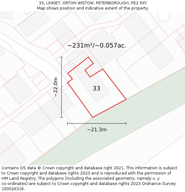 33, LINNET, ORTON WISTOW, PETERBOROUGH, PE2 6XY: Plot and title map