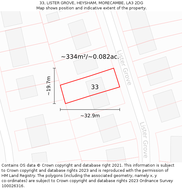 33, LISTER GROVE, HEYSHAM, MORECAMBE, LA3 2DG: Plot and title map