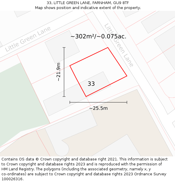 33, LITTLE GREEN LANE, FARNHAM, GU9 8TF: Plot and title map