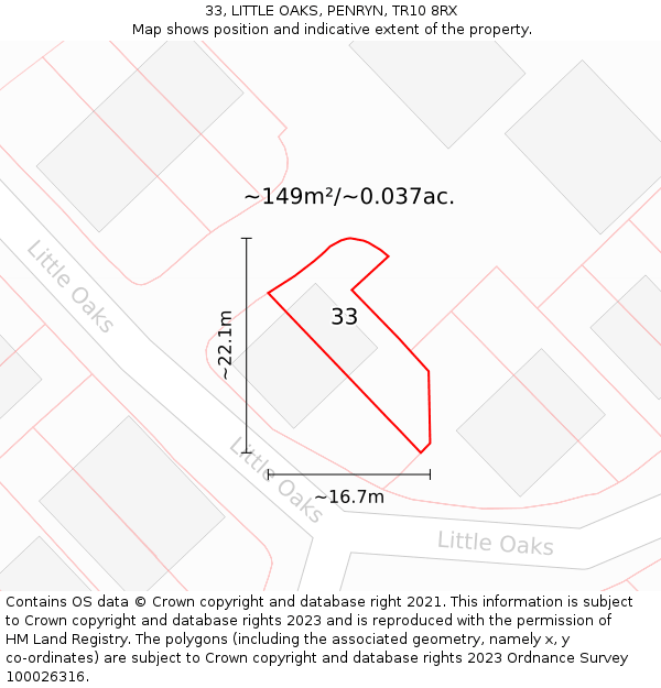 33, LITTLE OAKS, PENRYN, TR10 8RX: Plot and title map