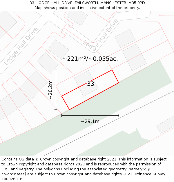 33, LODGE HALL DRIVE, FAILSWORTH, MANCHESTER, M35 0PD: Plot and title map