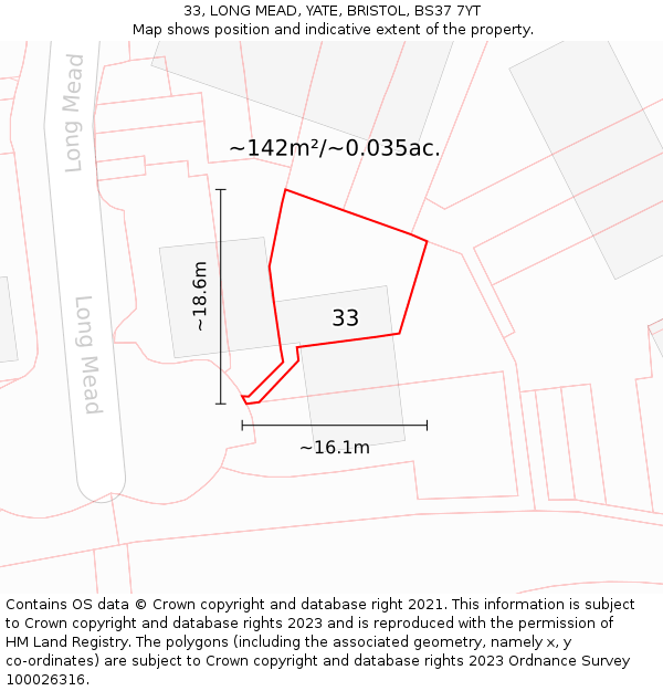 33, LONG MEAD, YATE, BRISTOL, BS37 7YT: Plot and title map