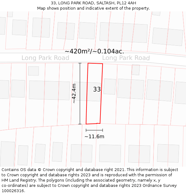 33, LONG PARK ROAD, SALTASH, PL12 4AH: Plot and title map