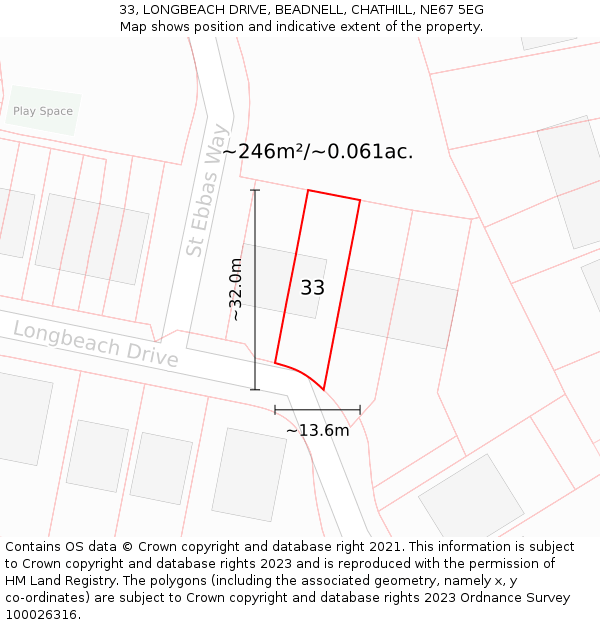 33, LONGBEACH DRIVE, BEADNELL, CHATHILL, NE67 5EG: Plot and title map