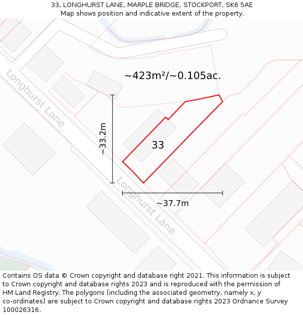 33, LONGHURST LANE, MARPLE BRIDGE, STOCKPORT, SK6 5AE: Plot and title map