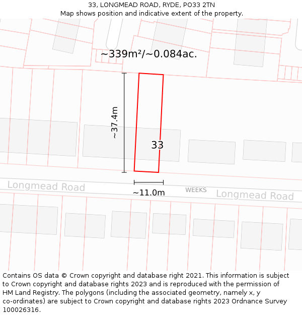 33, LONGMEAD ROAD, RYDE, PO33 2TN: Plot and title map