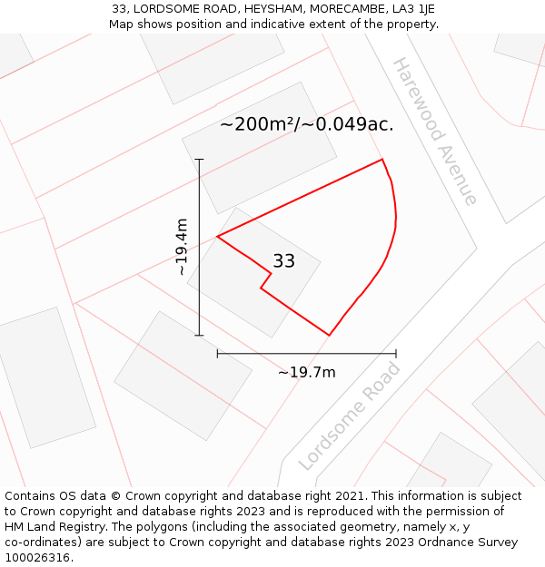 33, LORDSOME ROAD, HEYSHAM, MORECAMBE, LA3 1JE: Plot and title map