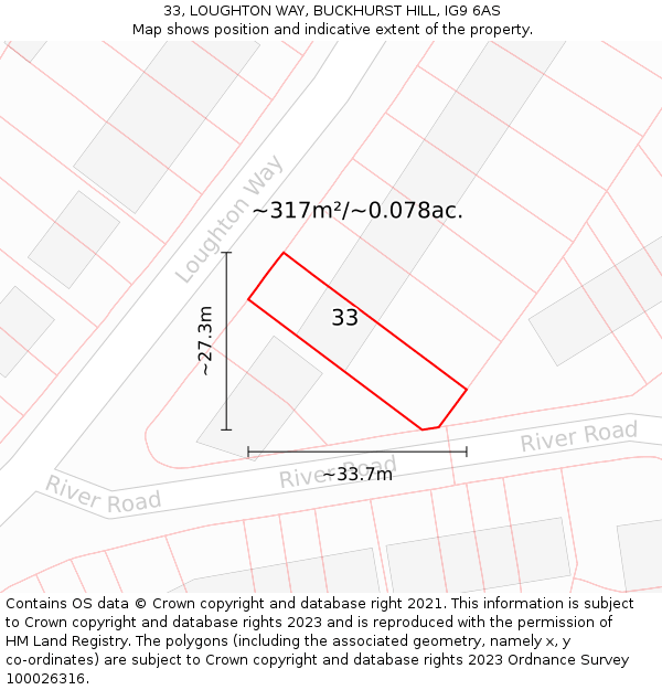 33, LOUGHTON WAY, BUCKHURST HILL, IG9 6AS: Plot and title map