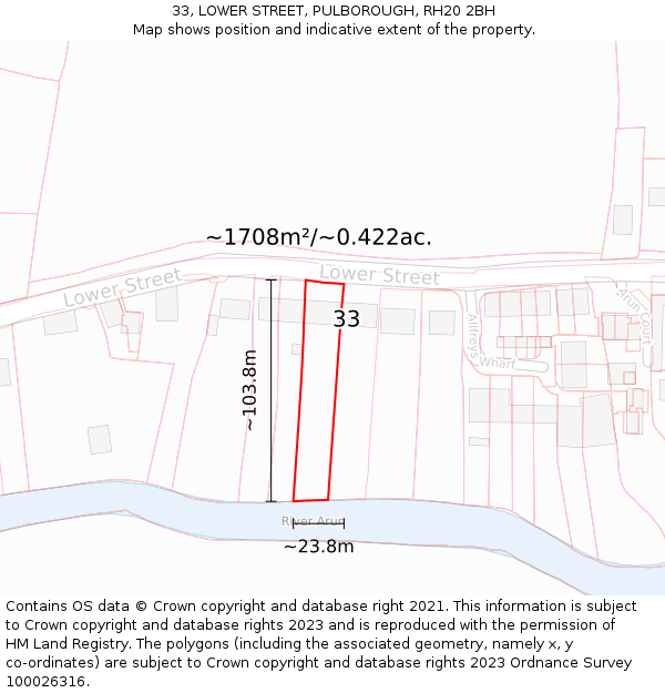 33, LOWER STREET, PULBOROUGH, RH20 2BH: Plot and title map