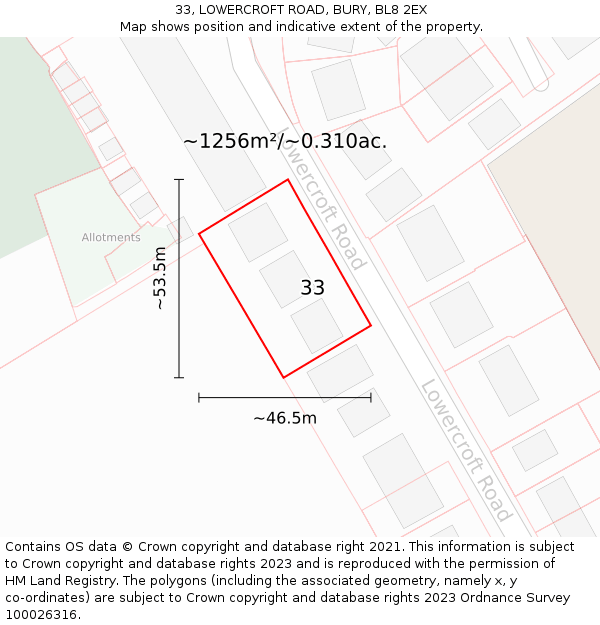 33, LOWERCROFT ROAD, BURY, BL8 2EX: Plot and title map