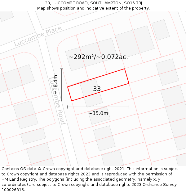 33, LUCCOMBE ROAD, SOUTHAMPTON, SO15 7RJ: Plot and title map