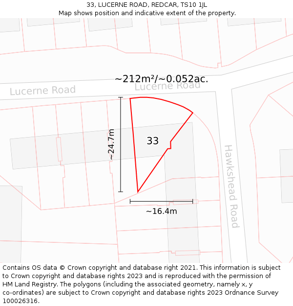 33, LUCERNE ROAD, REDCAR, TS10 1JL: Plot and title map