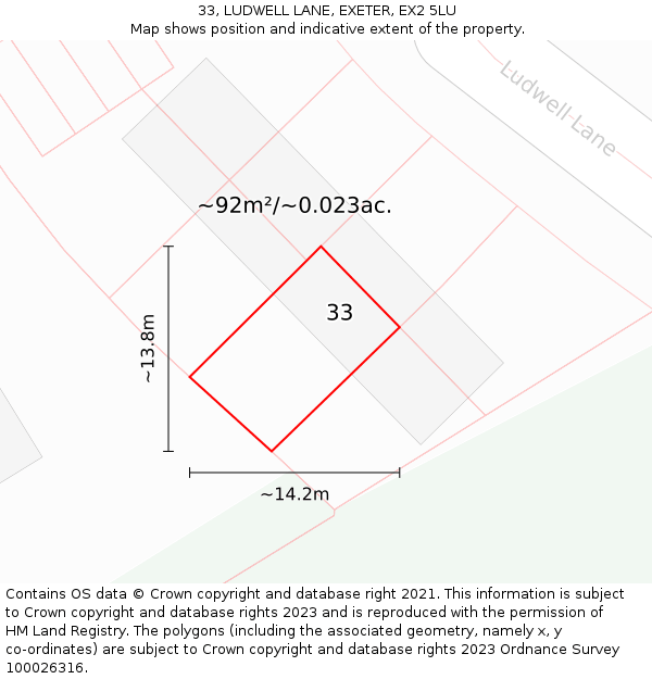 33, LUDWELL LANE, EXETER, EX2 5LU: Plot and title map