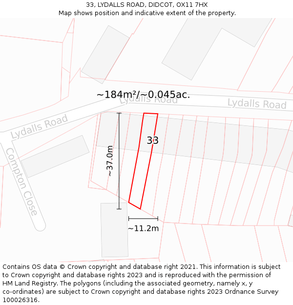 33, LYDALLS ROAD, DIDCOT, OX11 7HX: Plot and title map