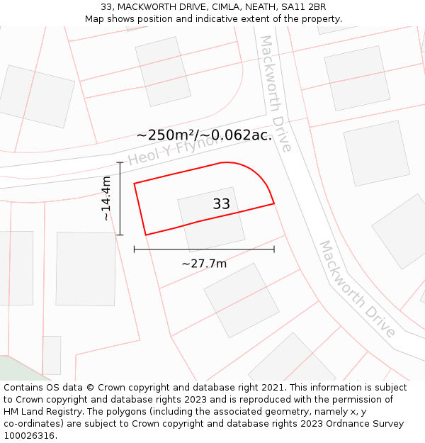 33, MACKWORTH DRIVE, CIMLA, NEATH, SA11 2BR: Plot and title map