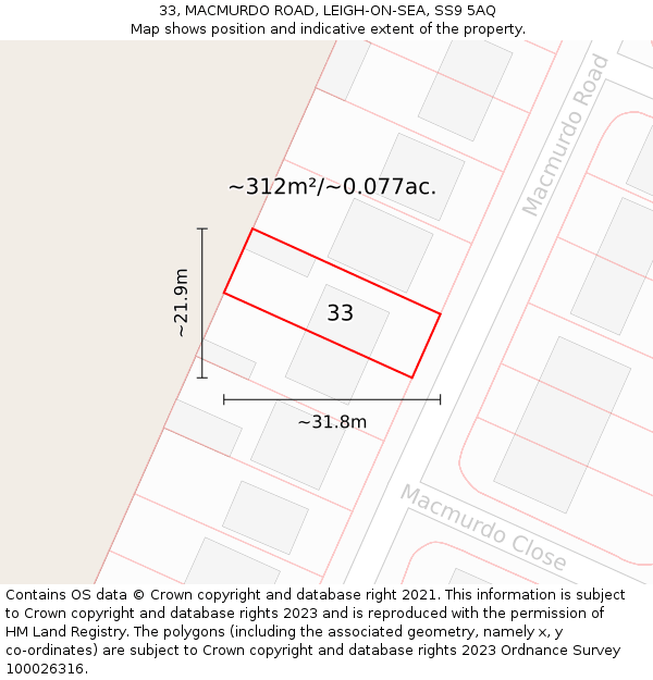 33, MACMURDO ROAD, LEIGH-ON-SEA, SS9 5AQ: Plot and title map