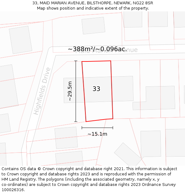 33, MAID MARIAN AVENUE, BILSTHORPE, NEWARK, NG22 8SR: Plot and title map