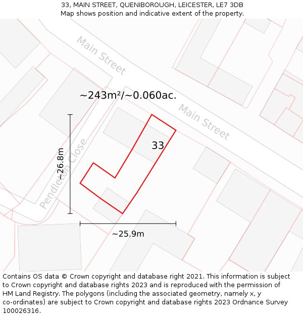 33, MAIN STREET, QUENIBOROUGH, LEICESTER, LE7 3DB: Plot and title map