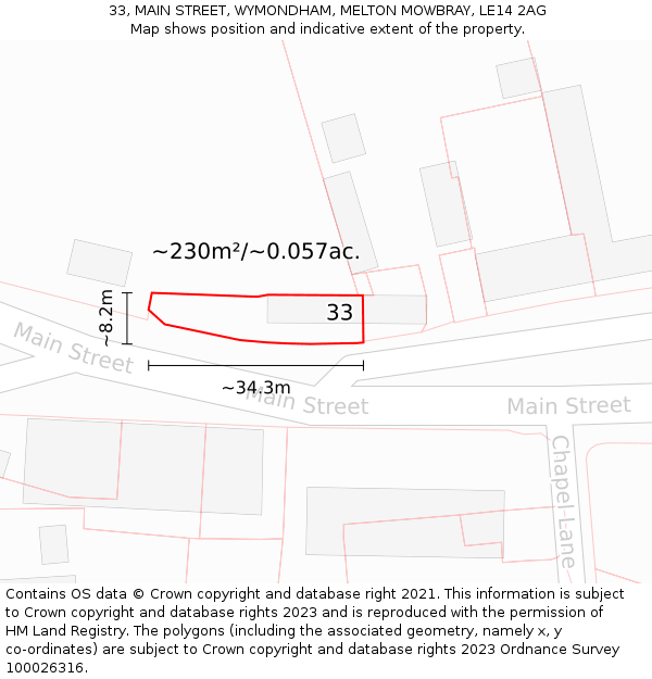 33, MAIN STREET, WYMONDHAM, MELTON MOWBRAY, LE14 2AG: Plot and title map