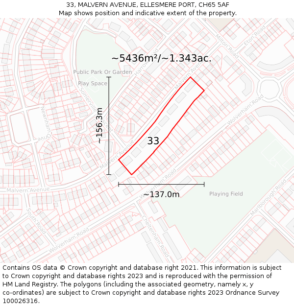 33, MALVERN AVENUE, ELLESMERE PORT, CH65 5AF: Plot and title map