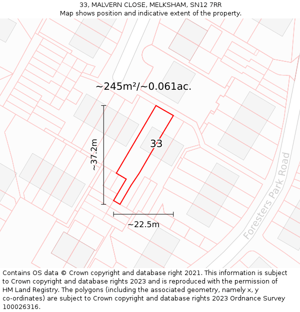 33, MALVERN CLOSE, MELKSHAM, SN12 7RR: Plot and title map