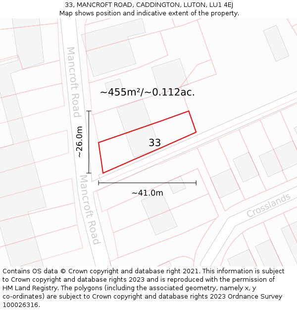 33, MANCROFT ROAD, CADDINGTON, LUTON, LU1 4EJ: Plot and title map