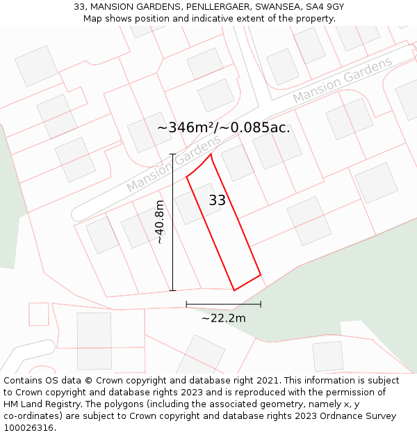 33, MANSION GARDENS, PENLLERGAER, SWANSEA, SA4 9GY: Plot and title map