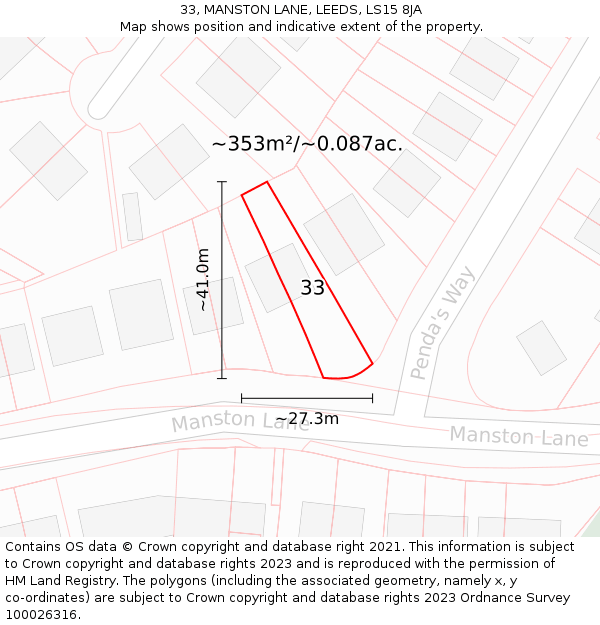 33, MANSTON LANE, LEEDS, LS15 8JA: Plot and title map