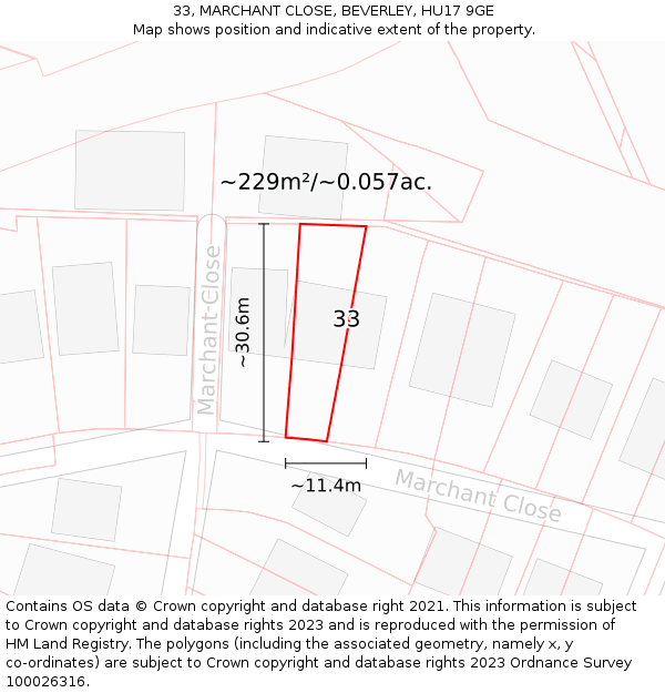 33, MARCHANT CLOSE, BEVERLEY, HU17 9GE: Plot and title map