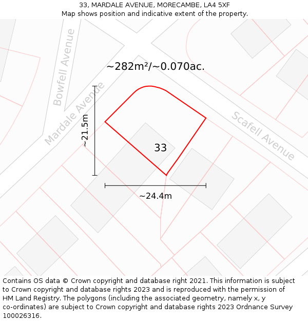 33, MARDALE AVENUE, MORECAMBE, LA4 5XF: Plot and title map