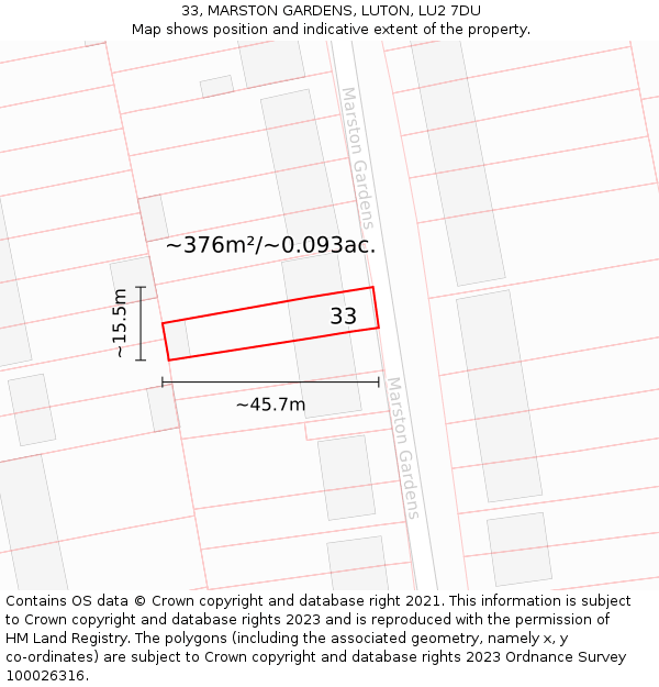 33, MARSTON GARDENS, LUTON, LU2 7DU: Plot and title map