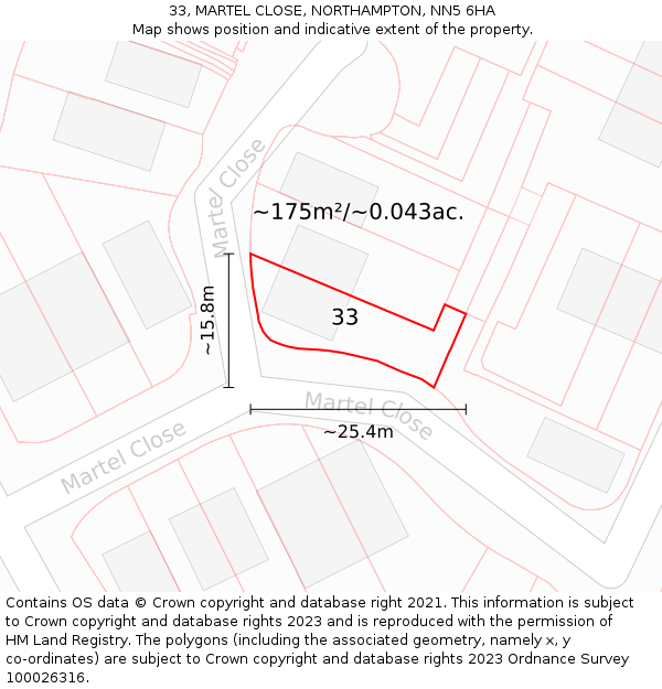 33, MARTEL CLOSE, NORTHAMPTON, NN5 6HA: Plot and title map