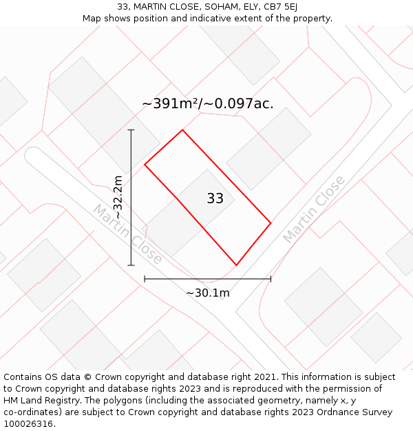 33, MARTIN CLOSE, SOHAM, ELY, CB7 5EJ: Plot and title map