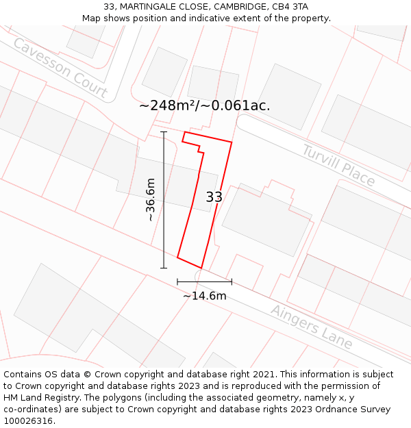 33, MARTINGALE CLOSE, CAMBRIDGE, CB4 3TA: Plot and title map