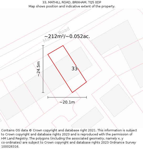 33, MATHILL ROAD, BRIXHAM, TQ5 0DP: Plot and title map