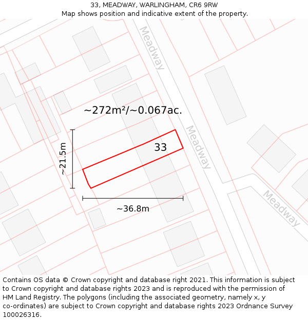 33, MEADWAY, WARLINGHAM, CR6 9RW: Plot and title map
