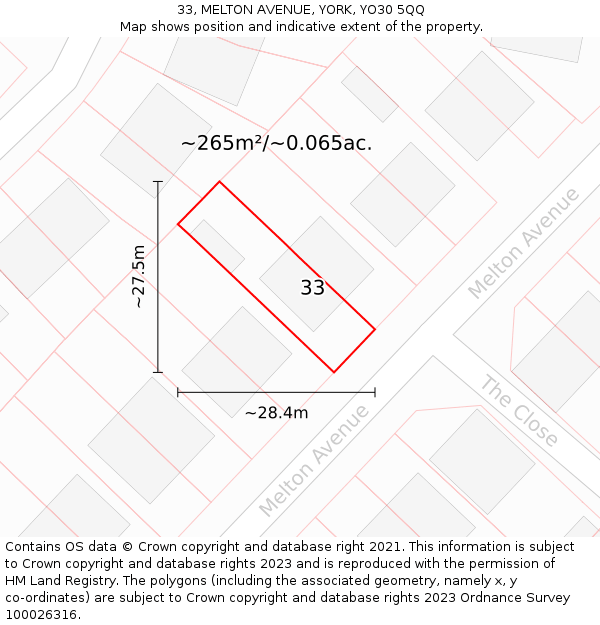 33, MELTON AVENUE, YORK, YO30 5QQ: Plot and title map