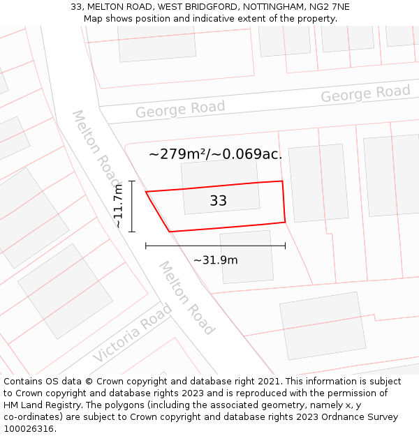 33, MELTON ROAD, WEST BRIDGFORD, NOTTINGHAM, NG2 7NE: Plot and title map