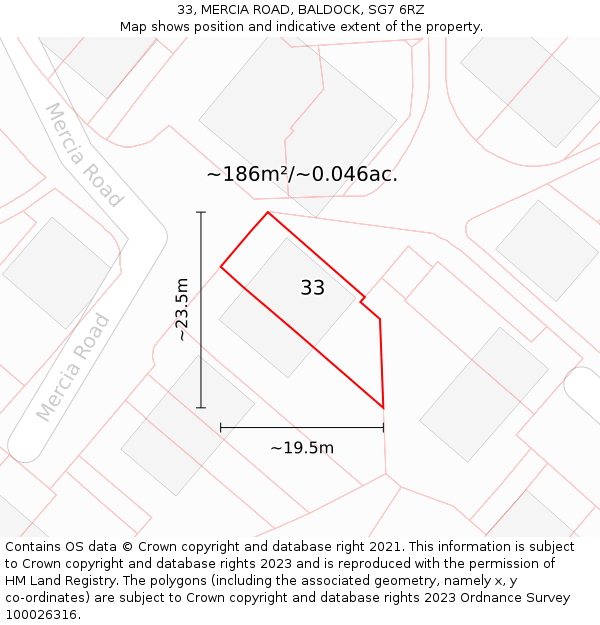 33, MERCIA ROAD, BALDOCK, SG7 6RZ: Plot and title map