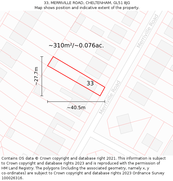 33, MERRIVILLE ROAD, CHELTENHAM, GL51 8JG: Plot and title map