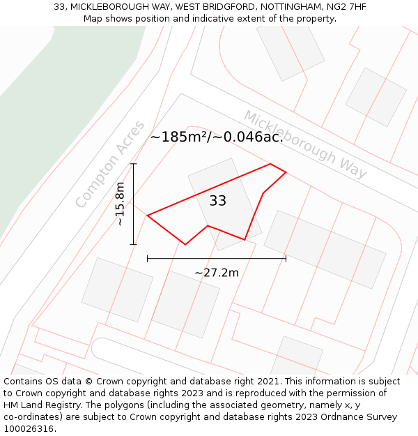 33, MICKLEBOROUGH WAY, WEST BRIDGFORD, NOTTINGHAM, NG2 7HF: Plot and title map