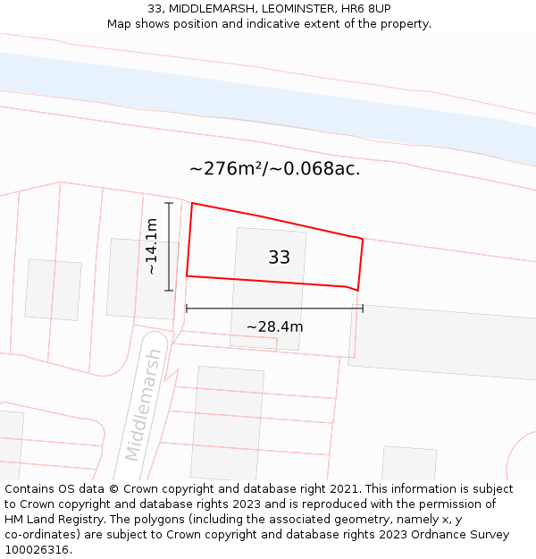 33, MIDDLEMARSH, LEOMINSTER, HR6 8UP: Plot and title map